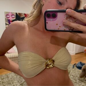 Y2K Luli Fama Shimmery Champagne Bandeau Bikini Top